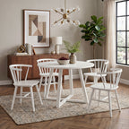 Edo - 5 Piece Dining Set, Trestle Dining Table With 4 Windsor Chairs - White