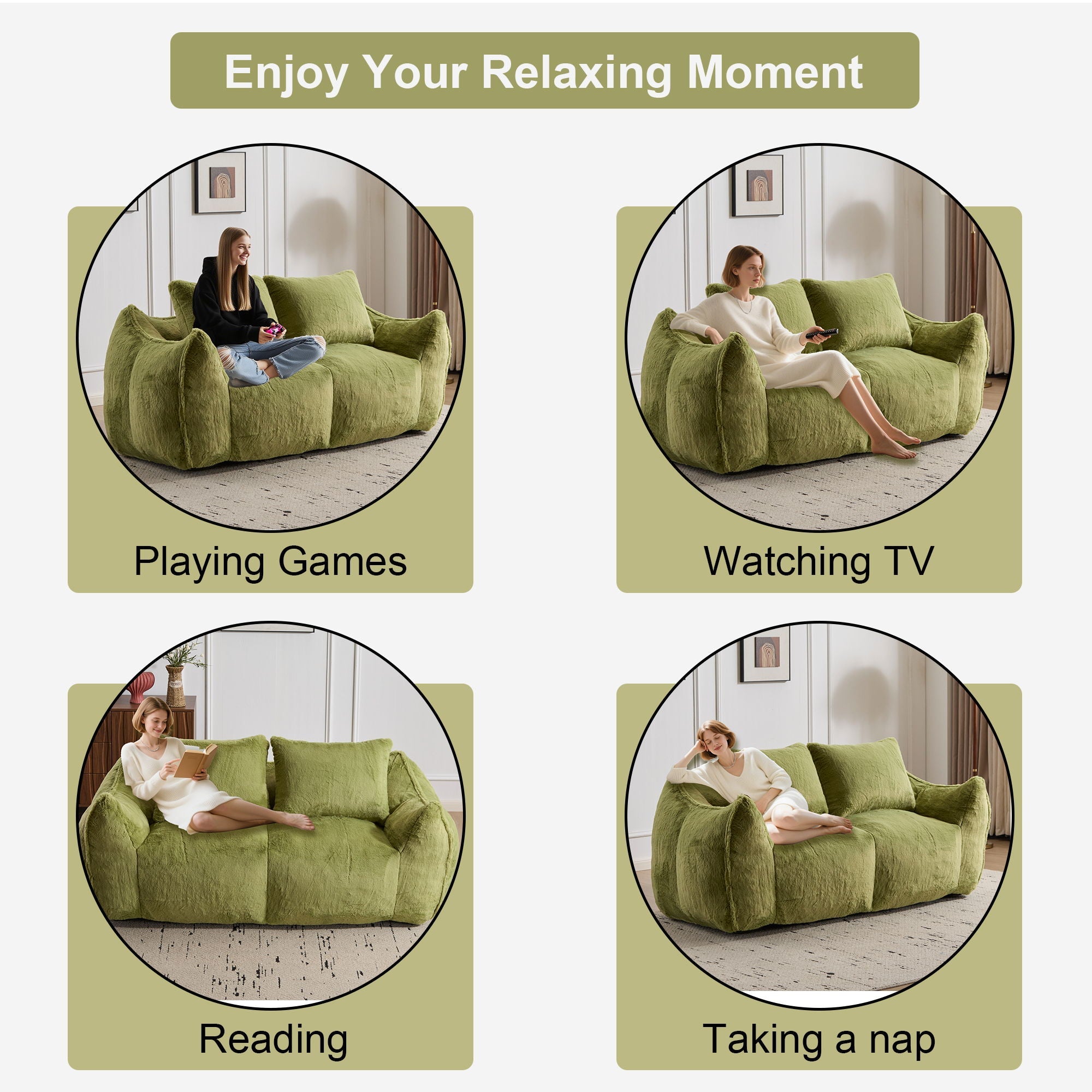 Giant Bean Bag Couch, Ultra Soft Fluffy Loveseat For Living Room