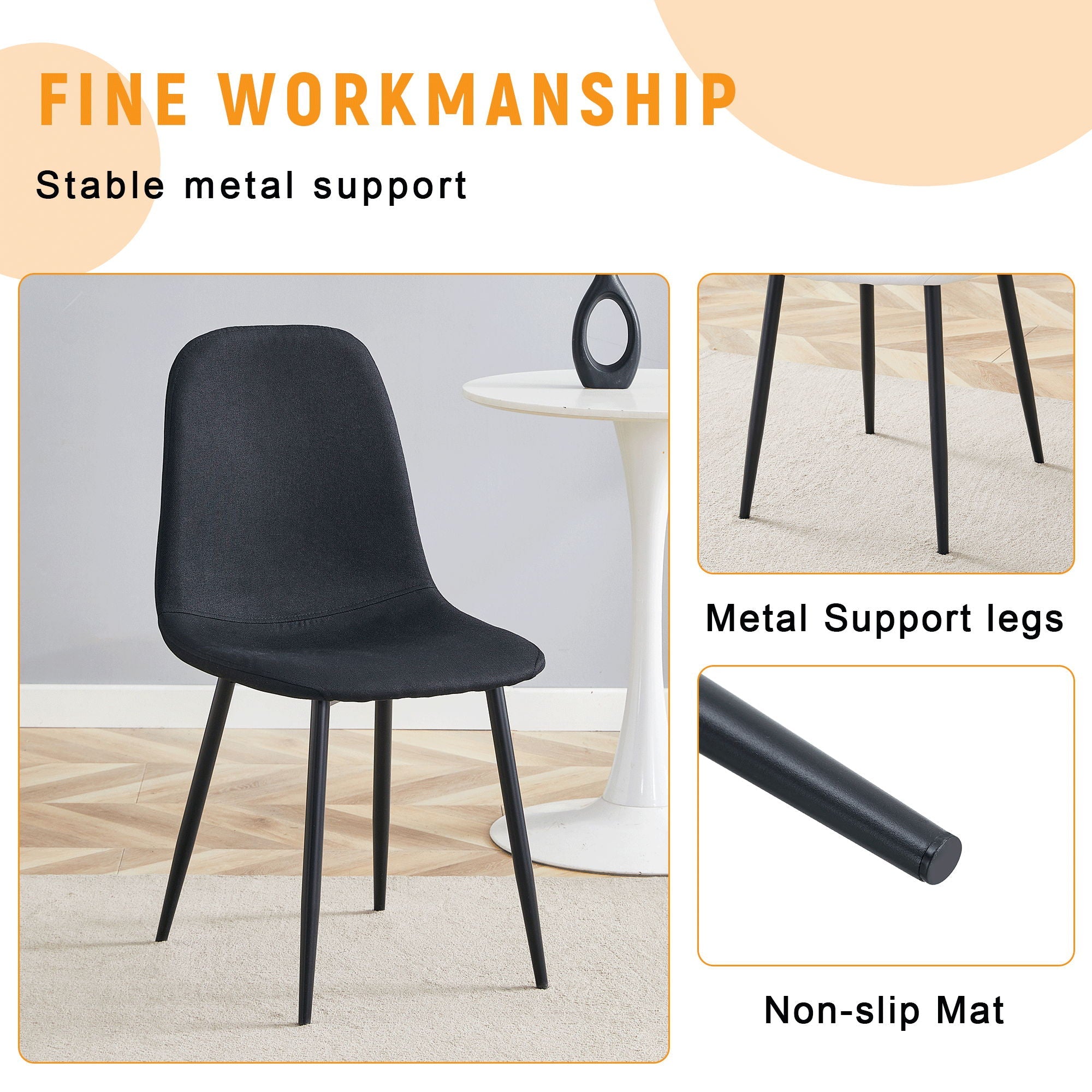 Modern Medieval Style Cushioned Side Chairs Set With Metal Legs For Kitchens