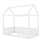 Wood House Bed With Fence And Door