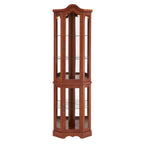 Corner Curio Cabinet With Lights, Adjustable Tempered Glass Shelves, Mirrored Back, Display Cabinet (E26 Light Bulb Not Included) - Walnut