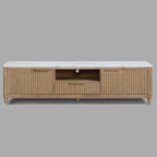 Fluted TV Stand With Accents - Natural Wood / White