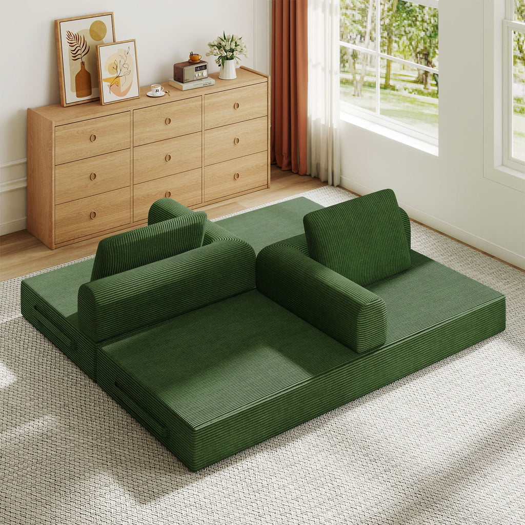 Convertible Sleeper Sofa Bed With Cylindrical Pillow, Fixed Shape Frame
