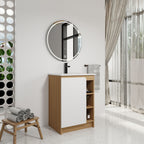 Freestanding Bathroom Vanity With Thin Rim Sink, Single Door With 4 Tier Open Shelves - Light Oak / White