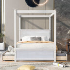 Canopy Platform Bed With Drawers, Support Slats, No Box Spring Needed