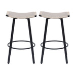 Counter Height Bar Stools Backless Handwoven Kitchen Dining Chairs With Round Footrest (Set of 2) Weaving Pub Stoo - Creamy White