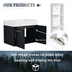 Modern Wall Mounted Bathroom Vanity With Resin Sink And Storage Rack