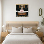 Tiger In Bathtub Wall Art Print Poster, Bathroom Decor Posters Prints For Restroom - Pink / White