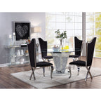 Noralie - Dining Table - Mirrored, Faux Diamonds & Clear Glass Top