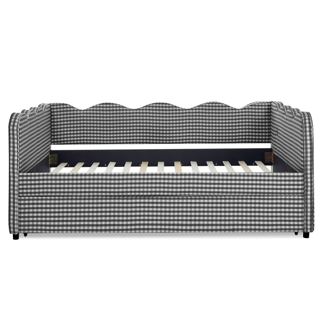 Gingham Daybed With USB Charging Port, Wave-Shaped Design
