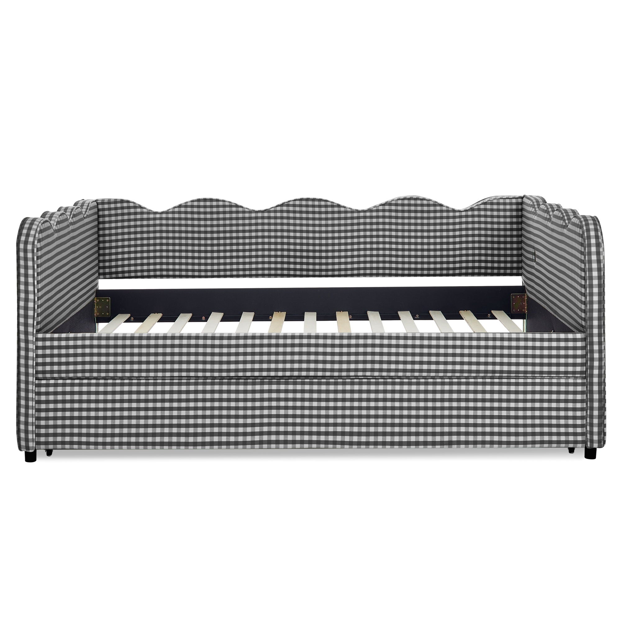 Gingham Daybed With USB Charging Port, Wave-Shaped Design
