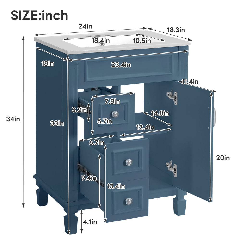 Bathroom Vanity With Sink, Compact Cabinet & 2 Drawers And Adjustable Shelf