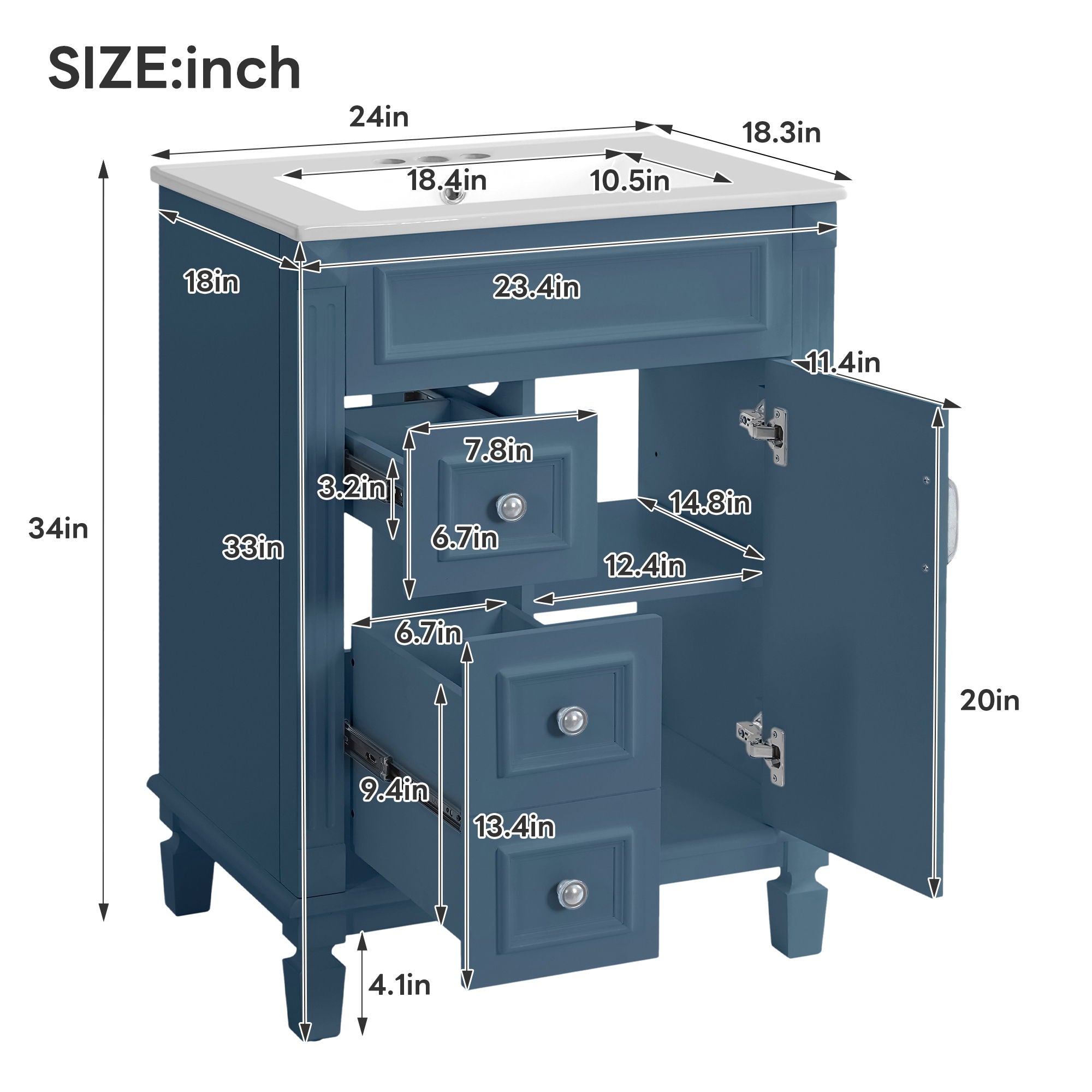 Bathroom Vanity With Sink, Compact Cabinet & 2 Drawers And Adjustable Shelf