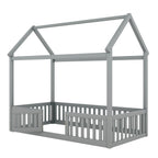 Wood House Bed With Fence And Door