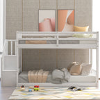 Norset - Twin Over Twin Floor Bunk Bed, Ladder With Storage