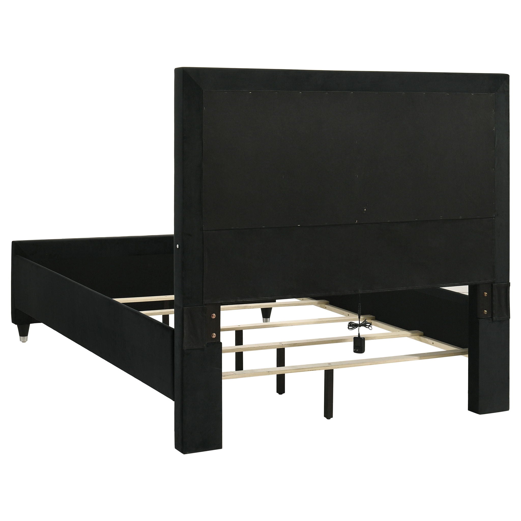 Ravenne Velvet Upholstered Queen LED Panel Bed Black