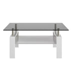 Modern Rectangular Coffee Table With Tempered Transparent Glass Top And Storage Shelf