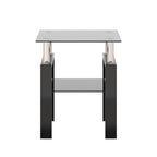 Modern Tempered Glass Tea Table, End Square Table For Living Room - Black
