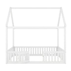 Wood House Bed With Fence And Door