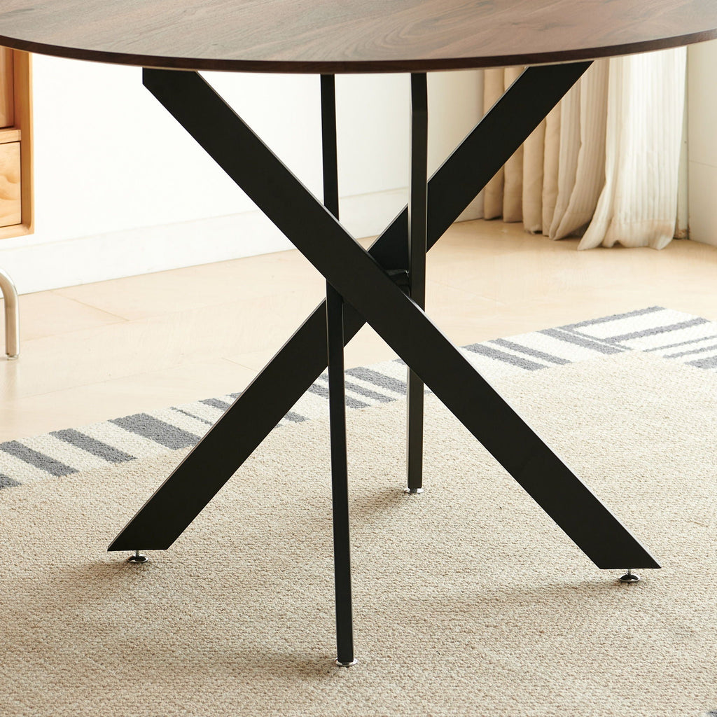 Mid-Century Dining Table For 4 - 6 People With Round Table Top, Pedestal Dining Table, End Table Leisure Coffee Table, Cross Leg