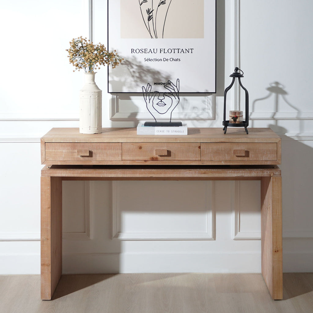 Rustic Wood Console Table With 3 Drawers Entryway Table For Hallway, Foyer, Or Office - Natural / Natural & Light Brown / Natural Wood / Natural Wood Wash / Natural / Rustic