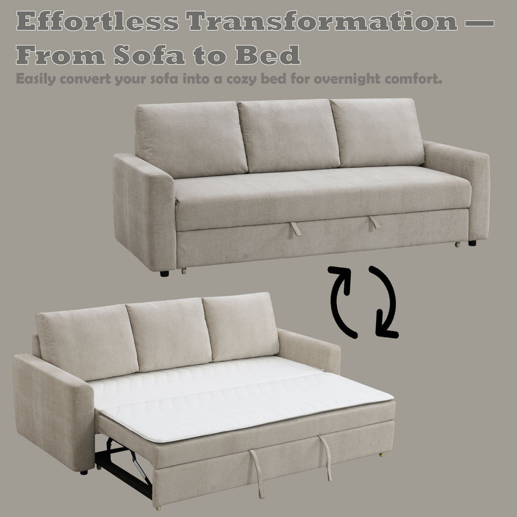 Leira - Linen Pull Out Sleeper Sofa - Beige