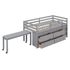 Loft Bed With Retractable Writing Desk And 4 Drawers, With Lateral Portable Desk And Shelves