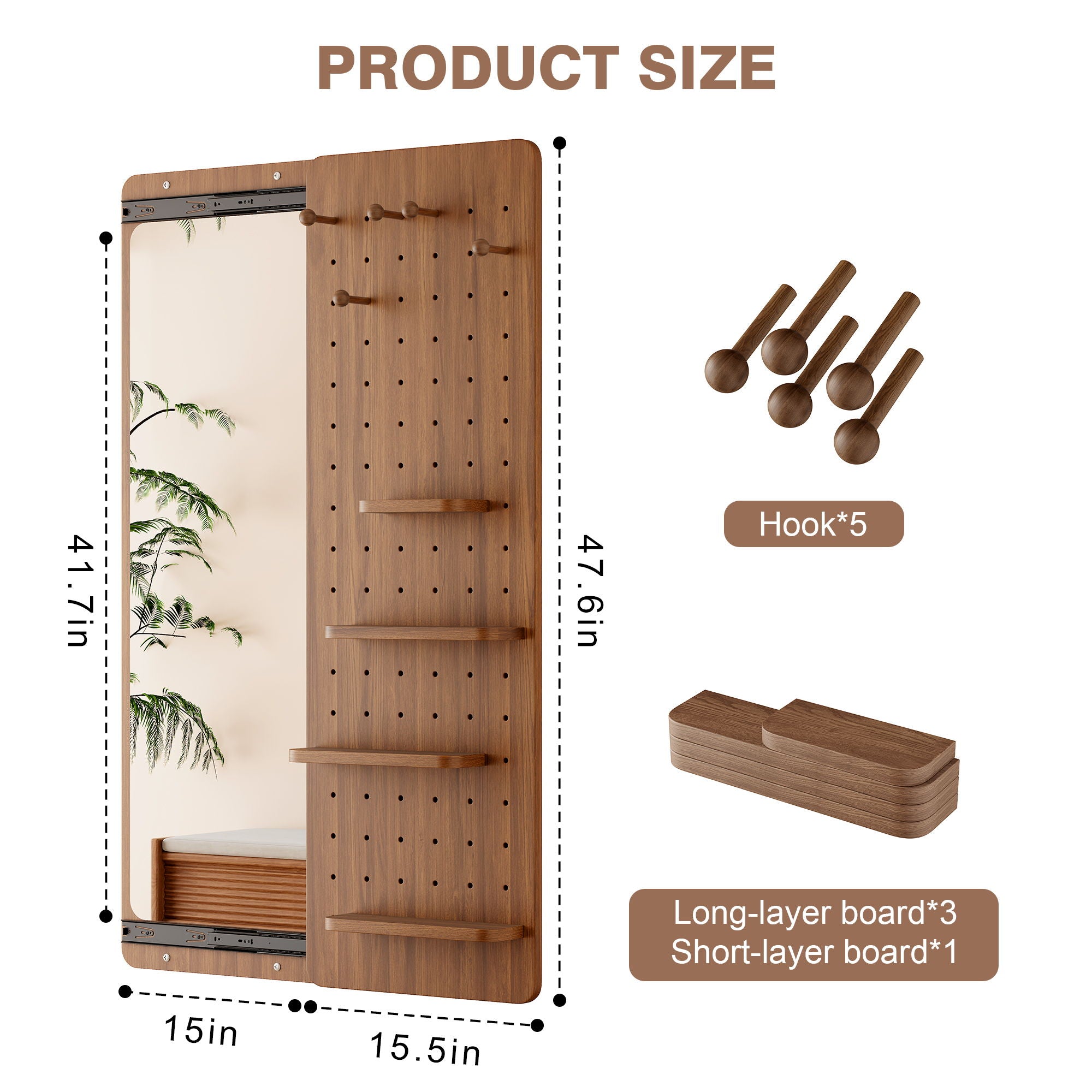 Wall Mounted Full Length Mirror With Shelf And Hook