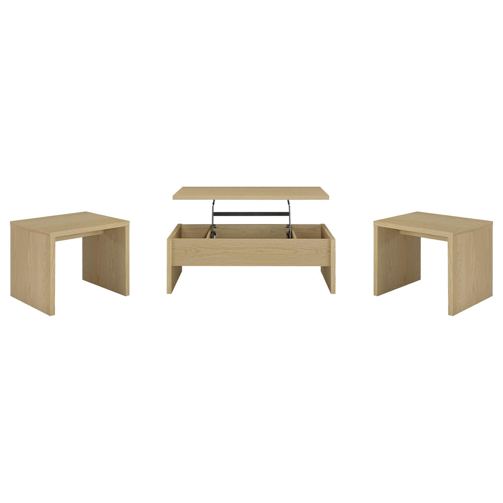 Canoga 3-piece Lift Top Cocktail Coffee Table Set Light Oak