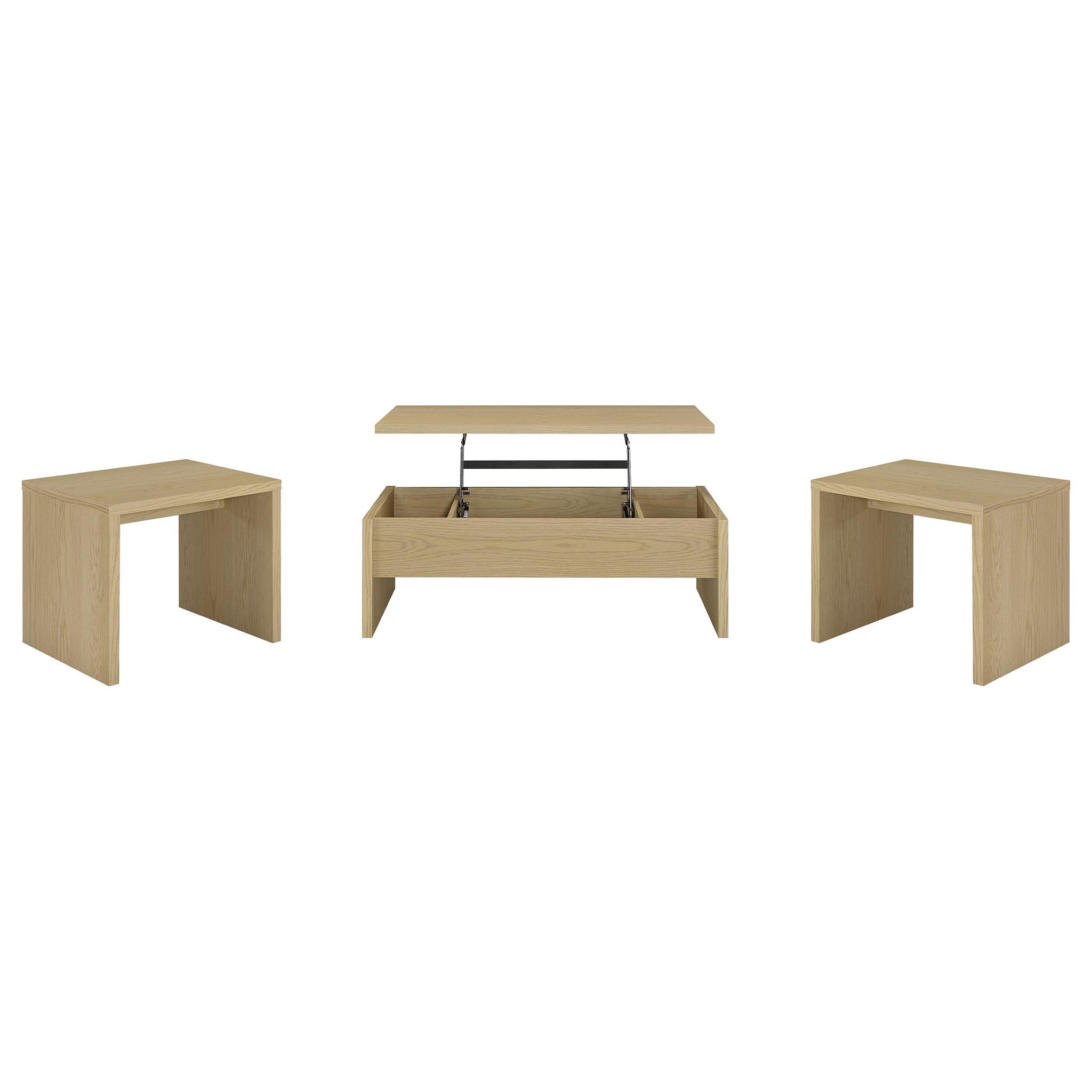 Canoga 3-piece Lift Top Cocktail Coffee Table Set Light Oak