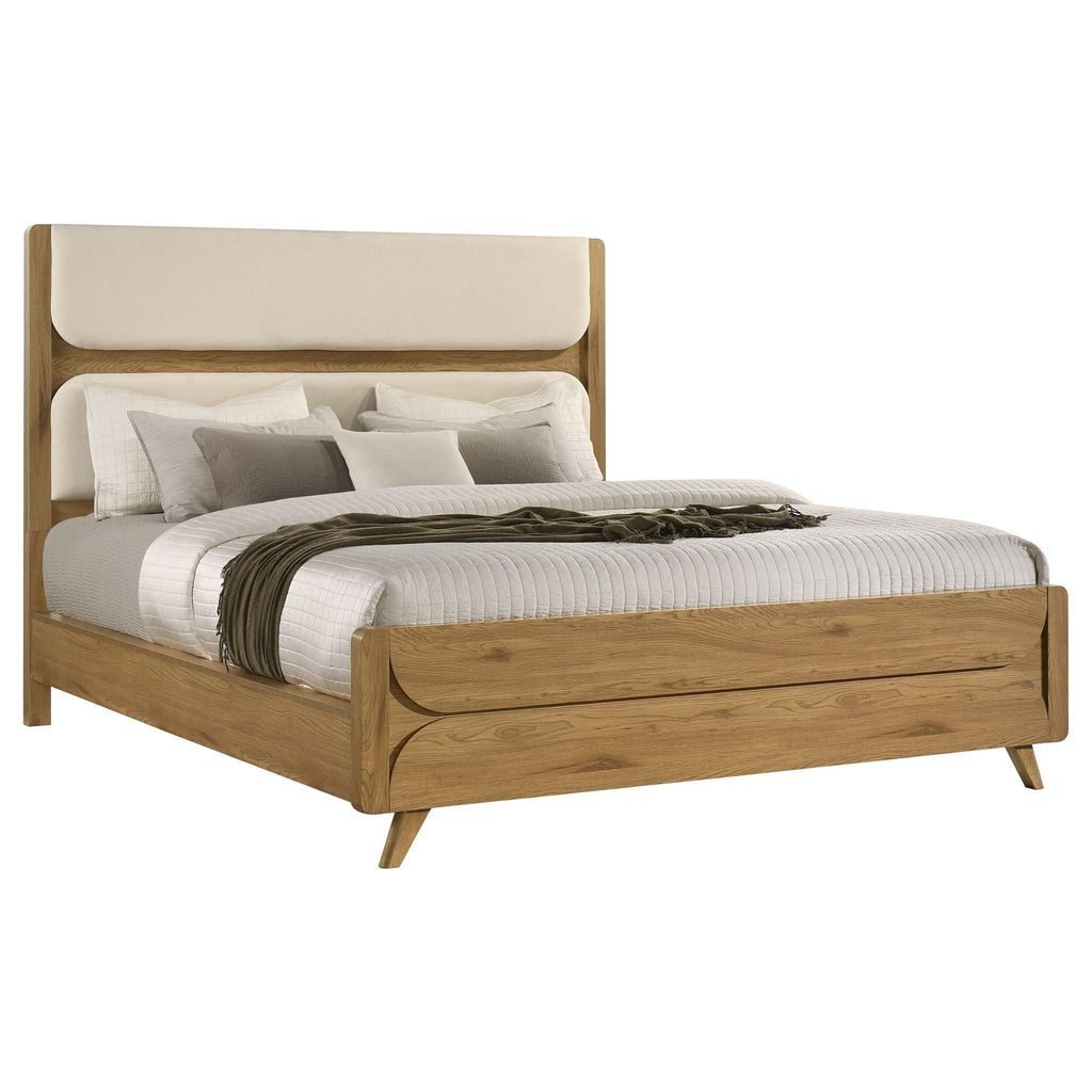 Bennett 78-inch California King Upholstered Panel Bed Cream and Light Oak