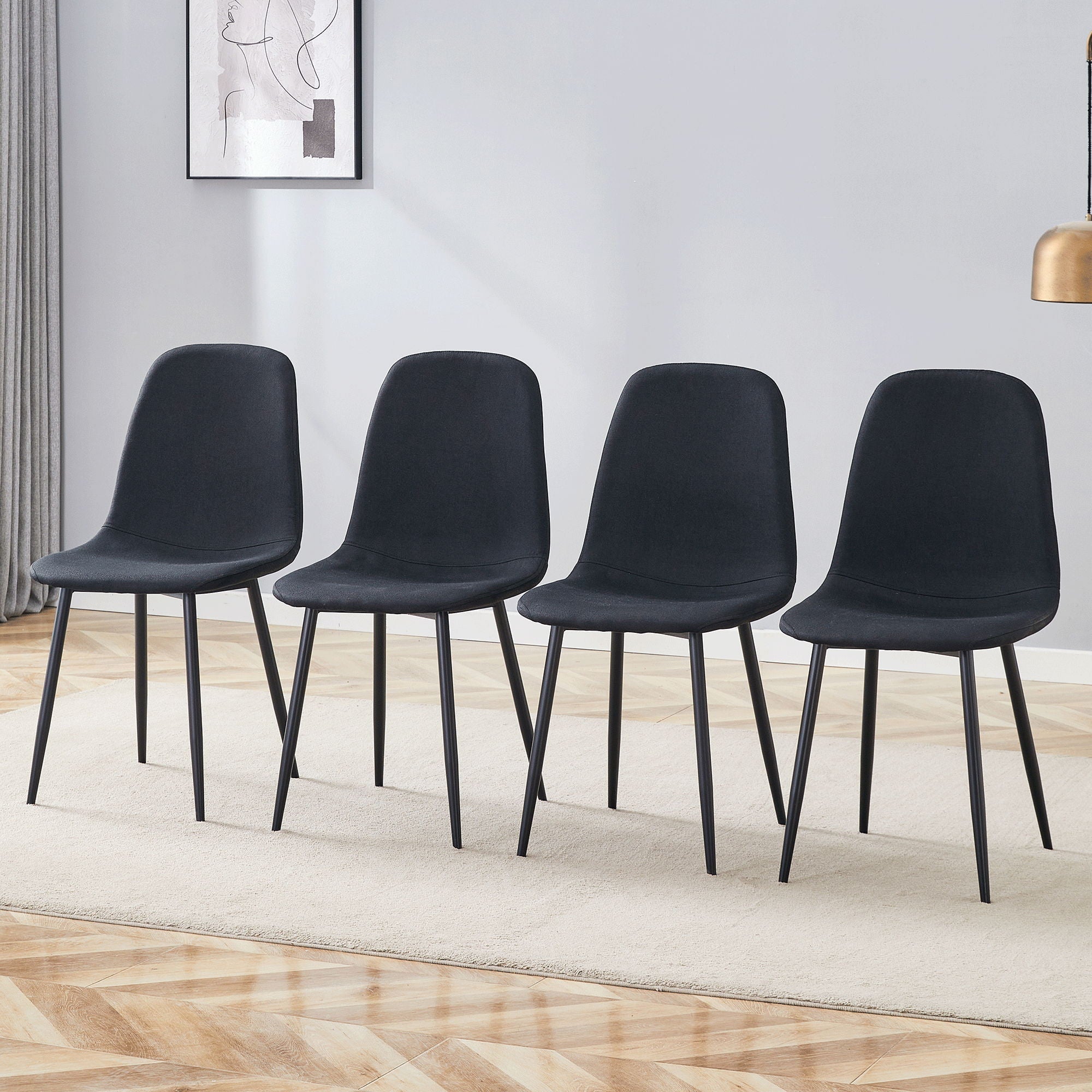 Modern Medieval Style Cushioned Side Chairs Set With Metal Legs For Kitchens