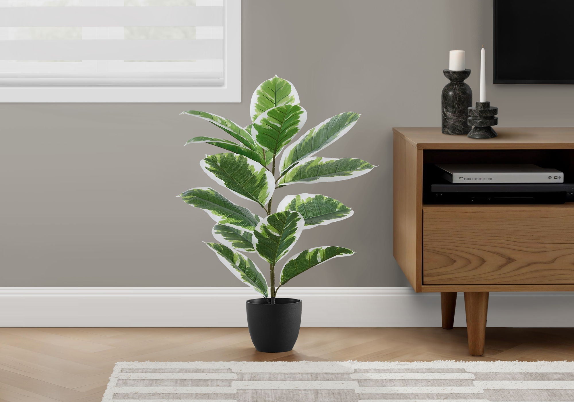 27" Tall, Artificial Plant, Rubber, Indoor, Faux, Fake, Table, Greenery, Potted, Real Touch, Decorative - Green / Black