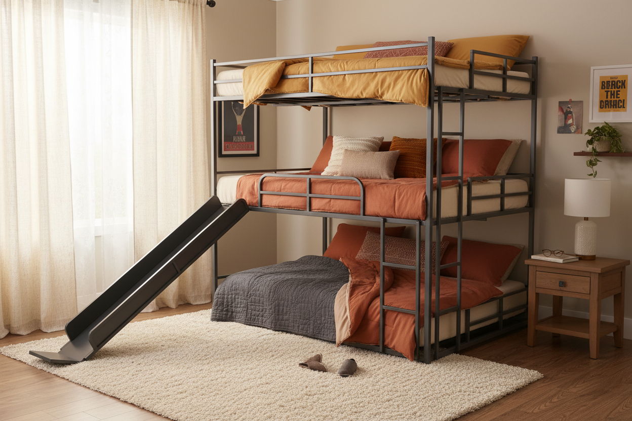 Full Size House Loft Bed With Slide And Ladder - Black
