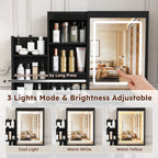 Vanity Desk With 3 LED Lighting Modes, 4 Drawers, Open Shelves, Hair Dryer Holder & Power Socket Dressing Table Set With Chair - Black