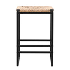 25" Height Backless Water Hyacinth Woven Bar Stools With Footrest (Set of 2) - Natural