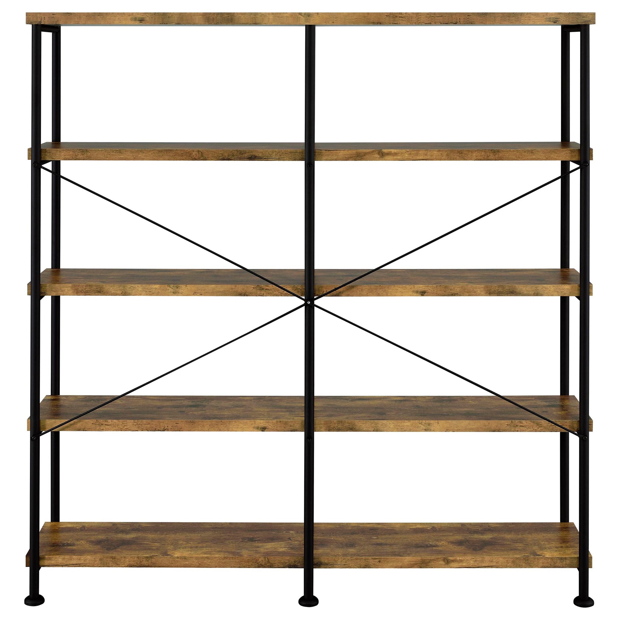 Analiese 63-inch 4-shelf Double Bookshelf Rustic Nutmeg