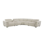Dayana - Boucle Power Recliner Sectional Sofa For 5 People With Cupholder Console Adjustable Headrest - Beige