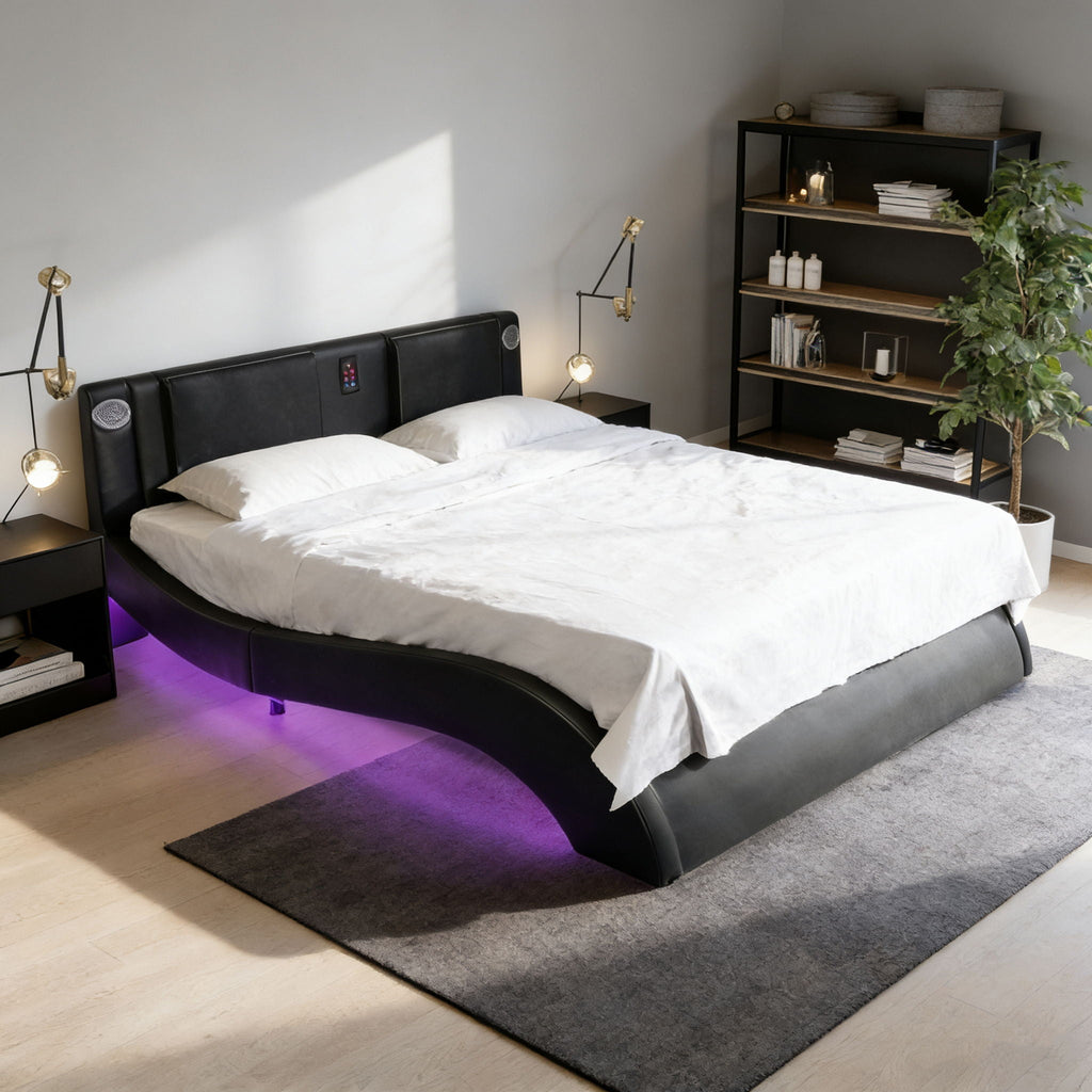 Platform Bed Frame With LED Lighting, tooth Music, Vibration Massage