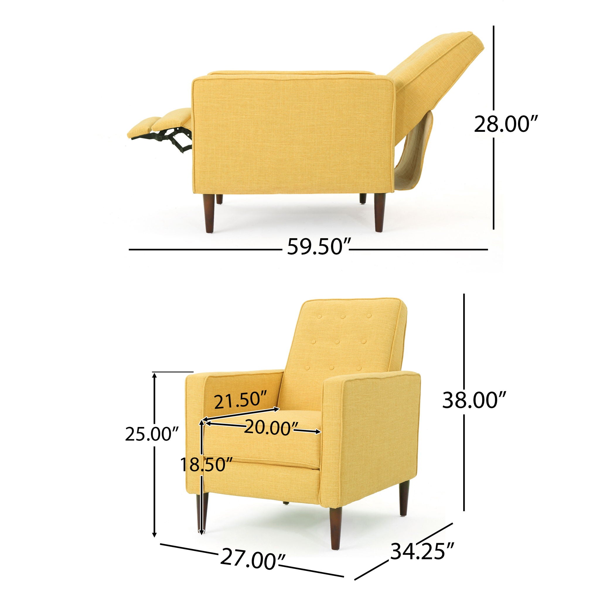 Mid - Century Modern Recliner With Button Tufted Waffle Stitch - Yellow