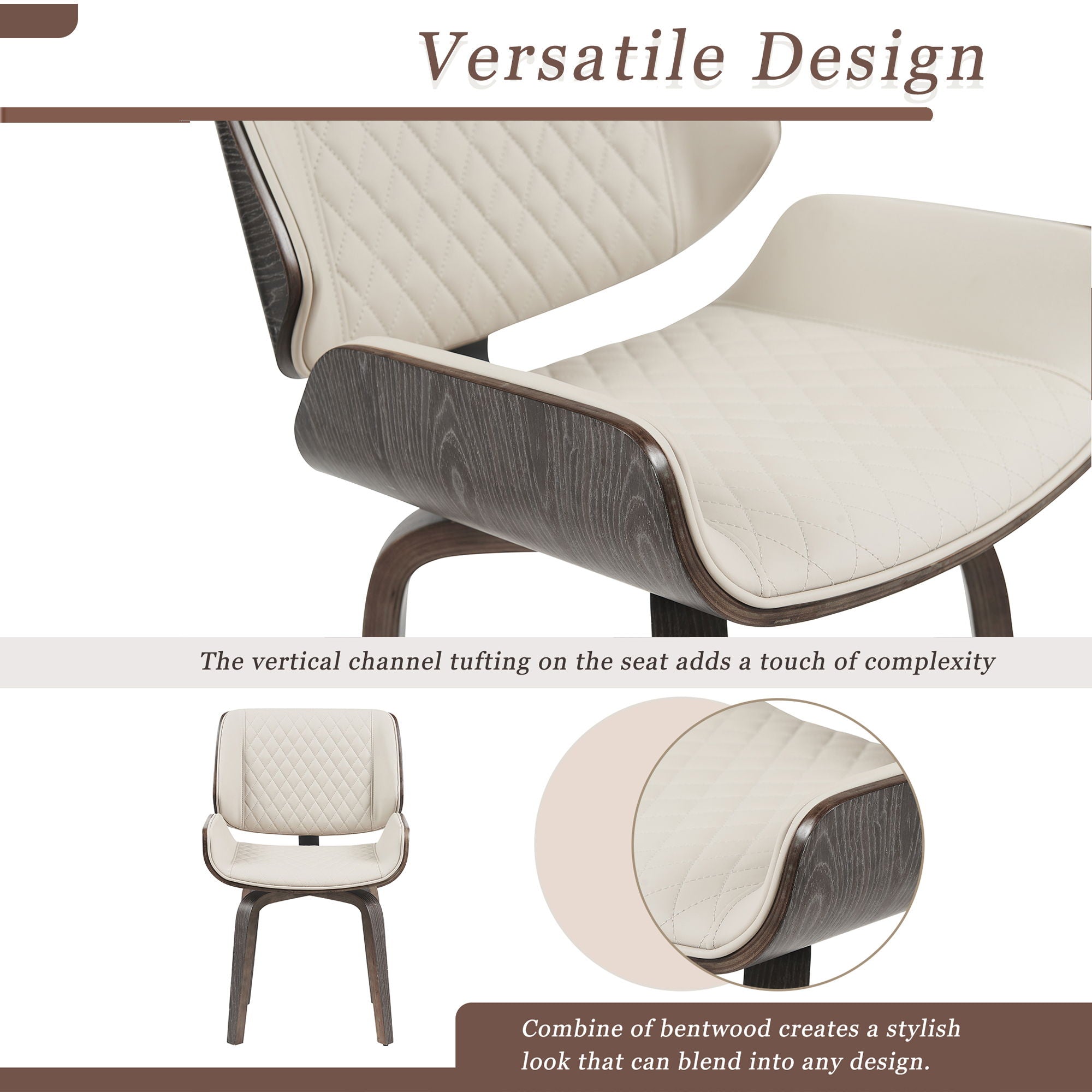 Dining Chair 360° Swivel, Ergonomic Design Upholstery, Bentwood Frame, (Set of 2) - Beige