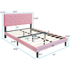 Modern Upholstered Platform Bed Frame With Button Tufted Fabric Headboard