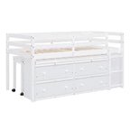 Loft Bed With Retractable Writing Desk And 4 Drawers, With Lateral Portable Desk And Shelves