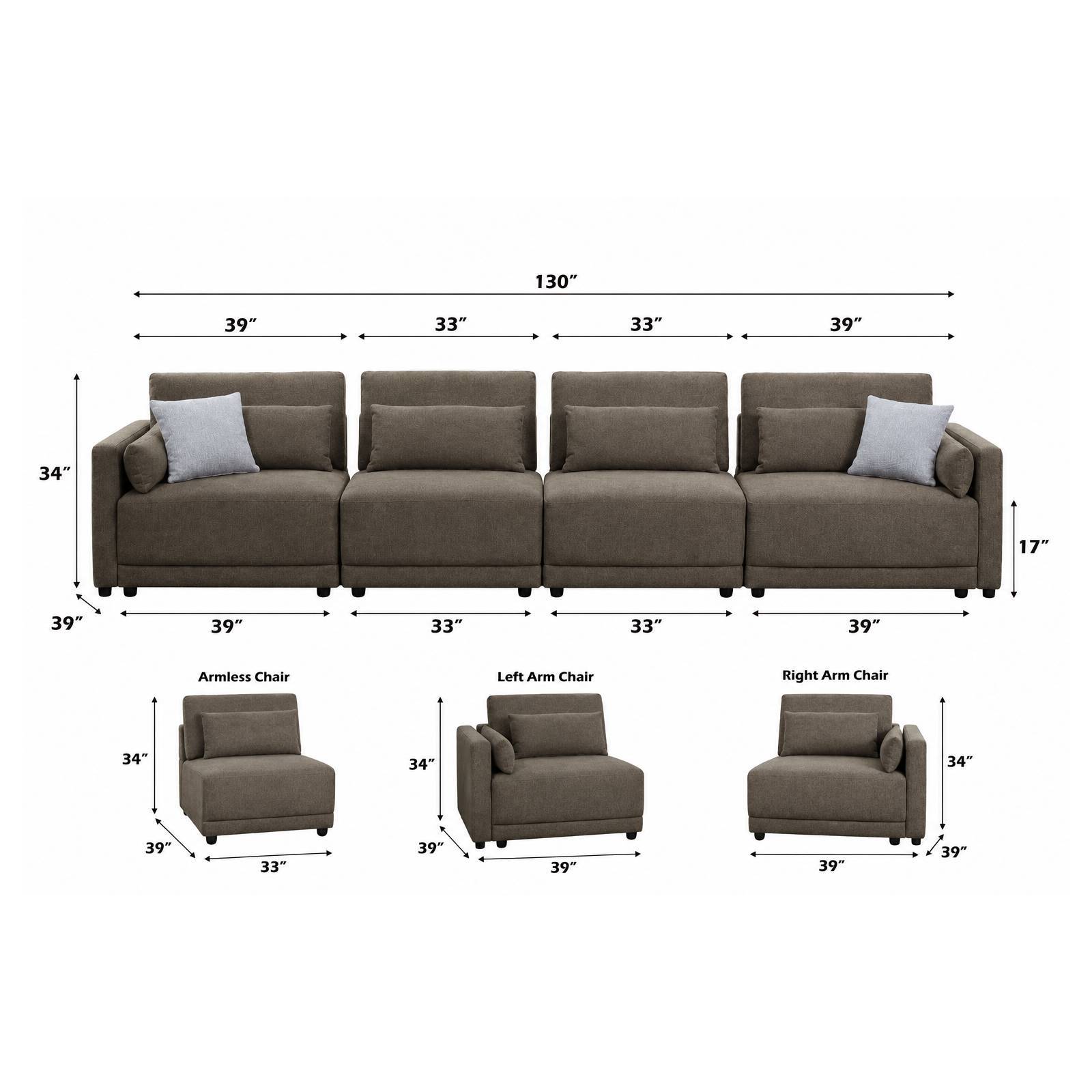 Rylie - Modular Sectional Sofa With Toss Pillows
