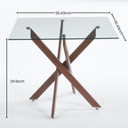 Dining Table With Cross Metal Leg And Tempered Glass, Modern Space Saving Kitchen Table For Living Room Legs, Square Table
