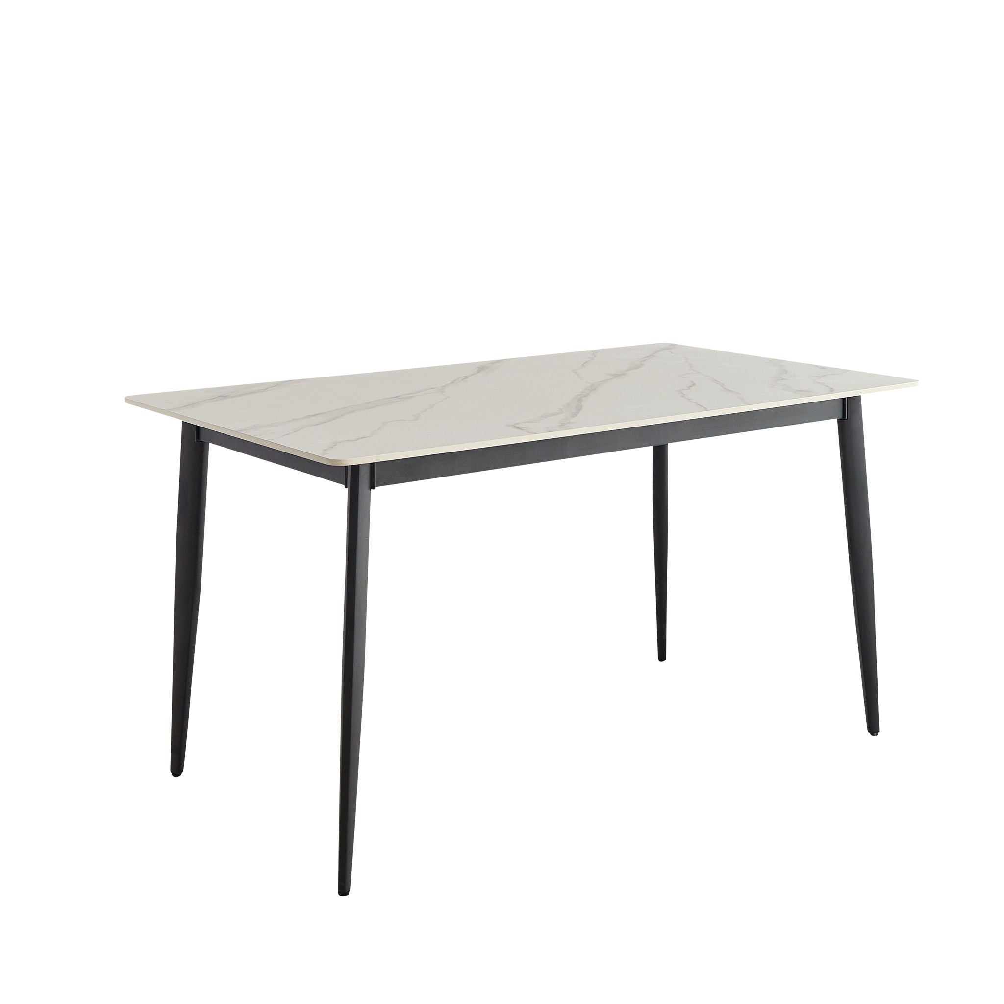 Dining Table Round White Sintered Stone Top Heavy Duty Metal Legs Waterproof Surface For Kitchen Dining Room Or Office Furniture - White / Black