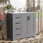 Bathroom Vanity With Sink, Soft Close Doors, Adjustable Shelf & 3 Drawers