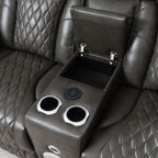 Taddeo - Power Motion Loveseat With Console, Speaker, USB, Wireless Charger & LED - Dark Gray