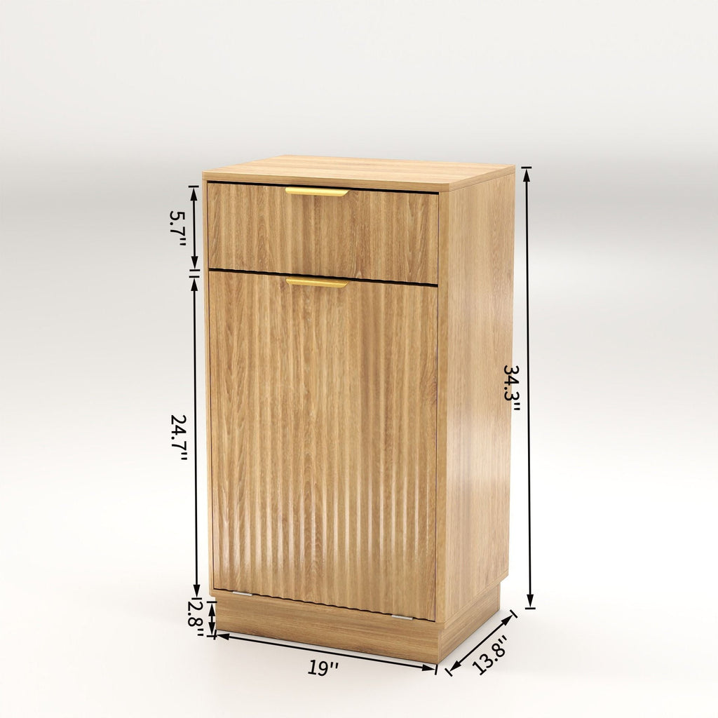 Tilt Out Trash Can Cabinet With Wave Textured Drawer & Pull Out Bin
