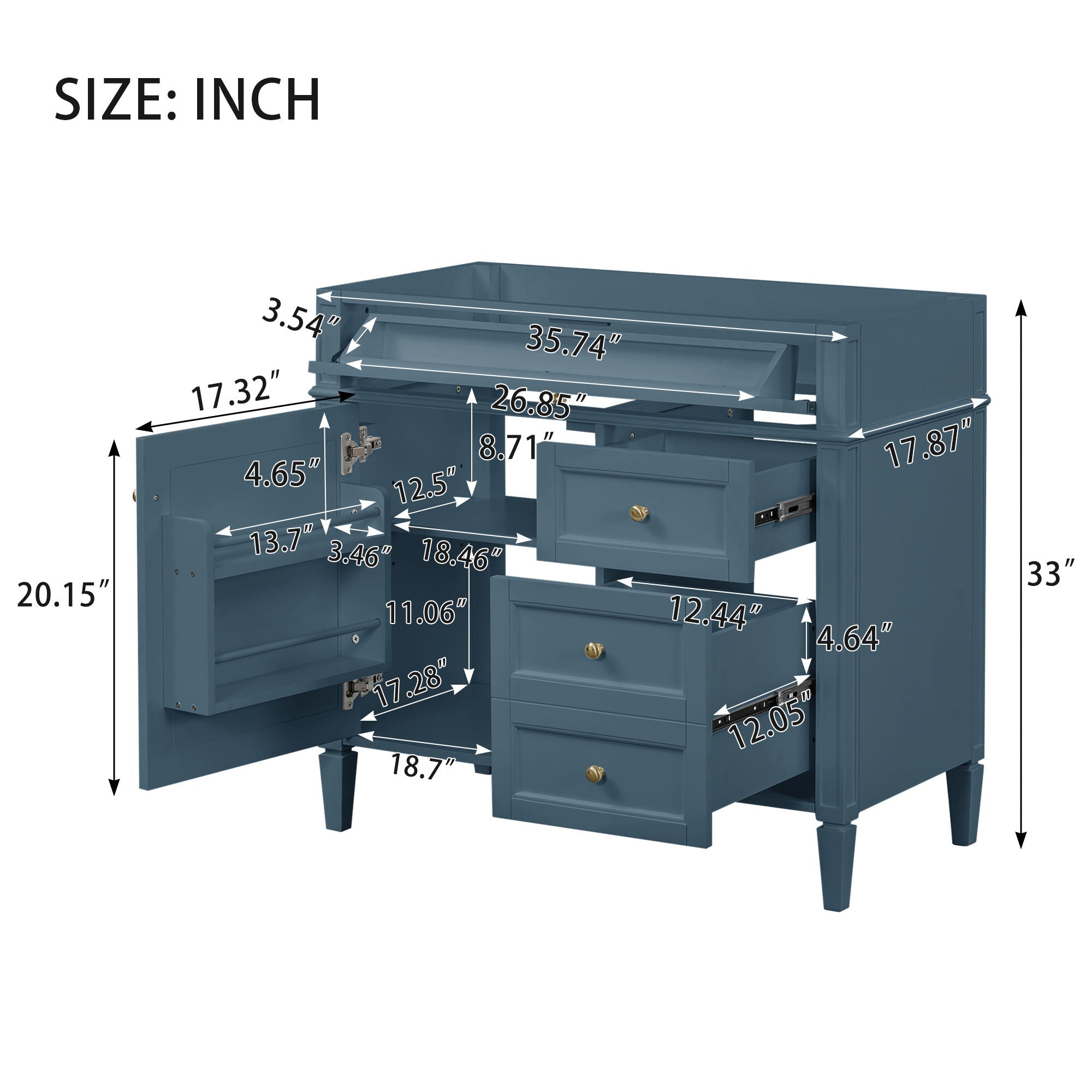 Bathroom Vanity With 2 Drawers And Tip-Out Drawer, Storage Cabinet
